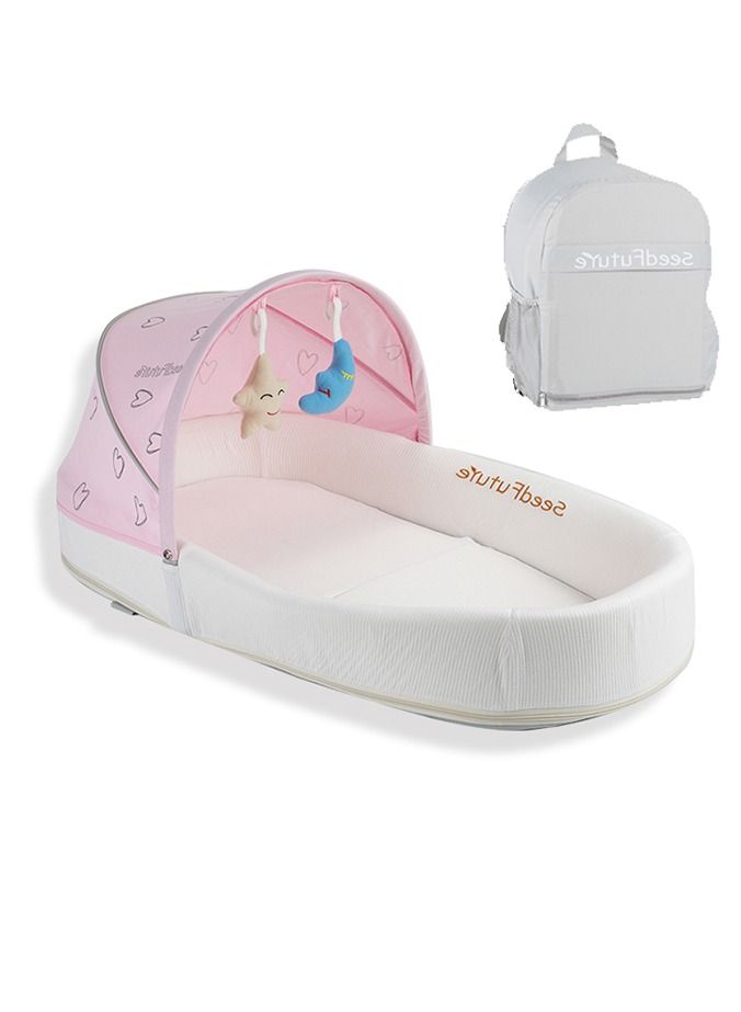 Factory Price Baby Bed, Portable Baby Lounger With Mosquito Net, Shoe Shaped Toy Bed For Kids -Pink - Image 1