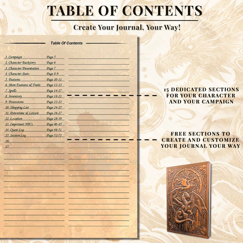 First Reign DnD Journal | D&D Notebook with 3D Dragon Embossed Hardcover | DnD Character Journal & Campaign Tracker | 150+ DnD Stickers included | D&D Character Sheets | DnD Gifts, Items & Accessories for Players - Image 4