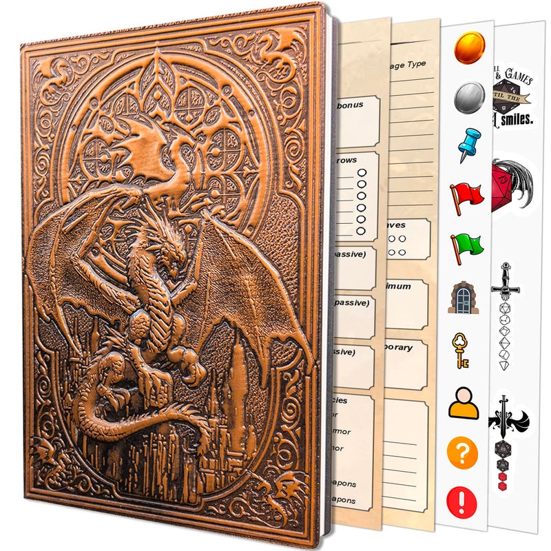 First Reign DnD Journal | D&D Notebook with 3D Dragon Embossed Hardcover | DnD Character Journal & Campaign Tracker | 150+ DnD Stickers included | D&D Character Sheets | DnD Gifts, Items & Accessories for Players - Image 1