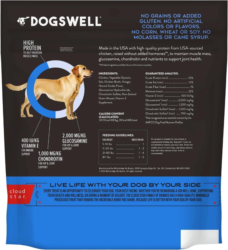 دوجسويل Dogswell Jerky Hip and Joint Dog Treats Grain Free Made in USA Only, Glucosamine and Chondroitin, 24 oz Chicken, 1.5 Pound (Pack of 1) - Image 2