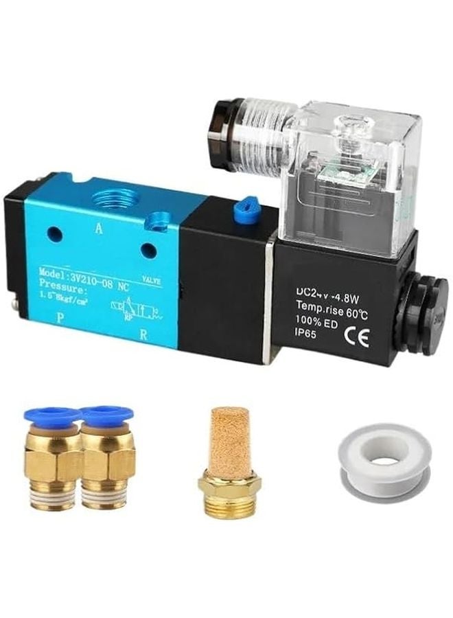 3V310 10 DC24V 3 2 Way Pneumatic Solenoid Valve Pilot Operated Single Electric Control With 12mm Fitting - Image 1