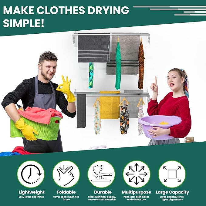 SUNDRY Tuff & Tuff Heavy Duty Stainless Steel Foldable Wall Mounted Cloth Drying Stand for Bathroom/Cloth Dryer Racks for Drying/Towel Stand Size 24 inch (Stainless Steel) - Image 3