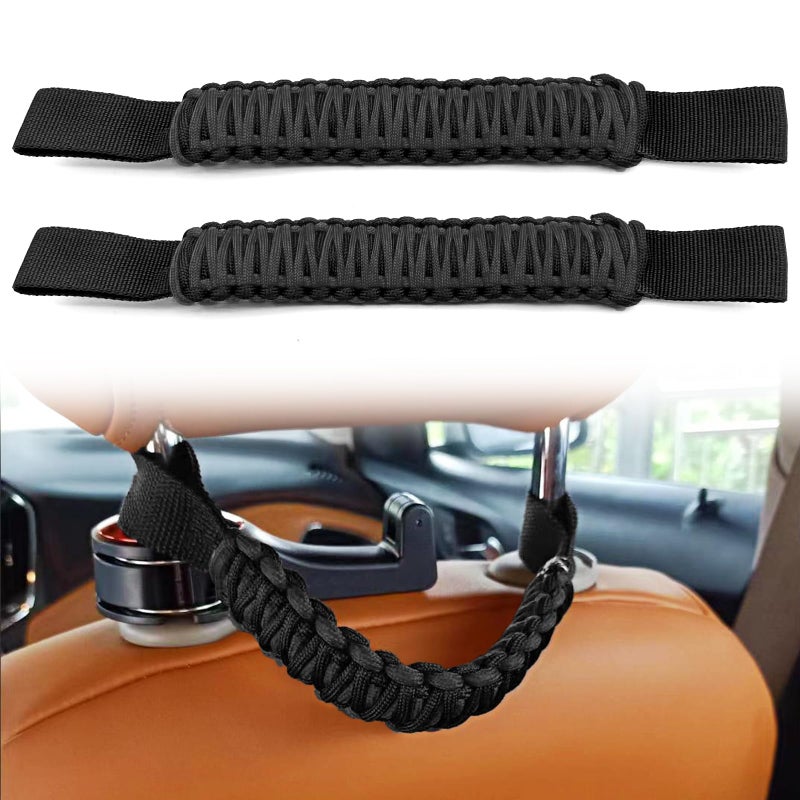 RBOKO 2PCS Safety AntiCollision Headrest Grab Handles Car Front Rear Seat Back Roll Bar Grip Handles Kit Heavy Duty Automotive Interior Accessories Universal for SUV Truck Pickup Black
