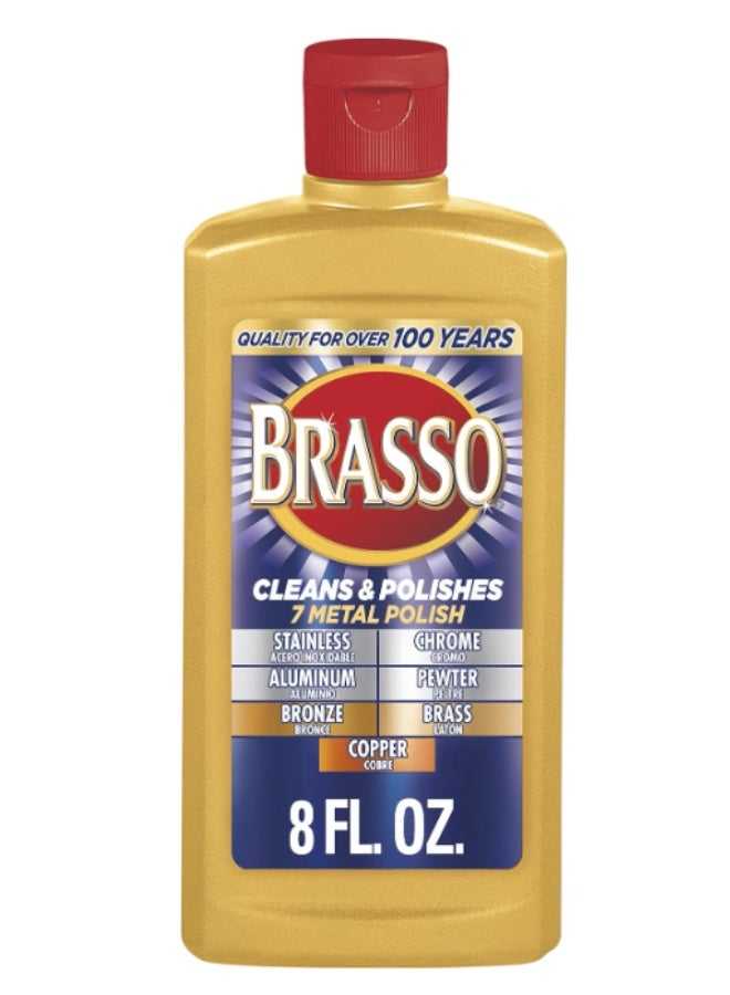Brasso Liquid Metal Polish for 7 Metals (Stainless, Chrome, Aluminum, Pewter, Bronze, Brass & Copper) - 8 Fl Oz - Image 1