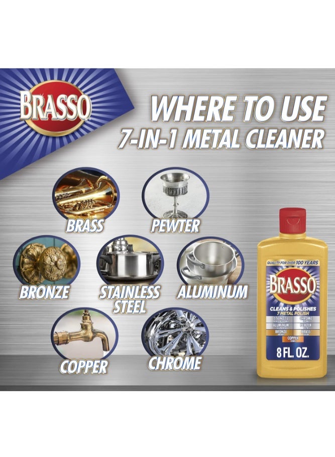 Brasso Liquid Metal Polish for 7 Metals (Stainless, Chrome, Aluminum, Pewter, Bronze, Brass & Copper) - 8 Fl Oz - Image 2