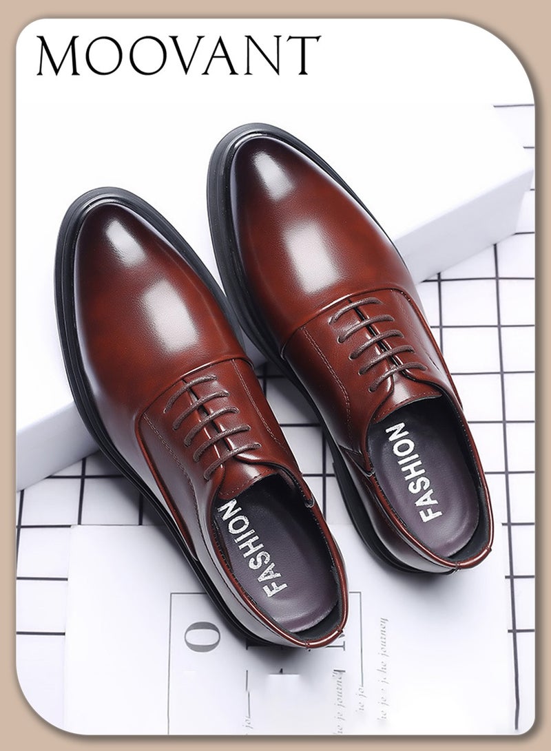 Moovant Men's Leather Shoes, Business Casual Shoes, Flexible Non-Deforming, Comfortable Stylish Travel and Work Shoes, Formal Shoes for Men, Brown  - Image 1