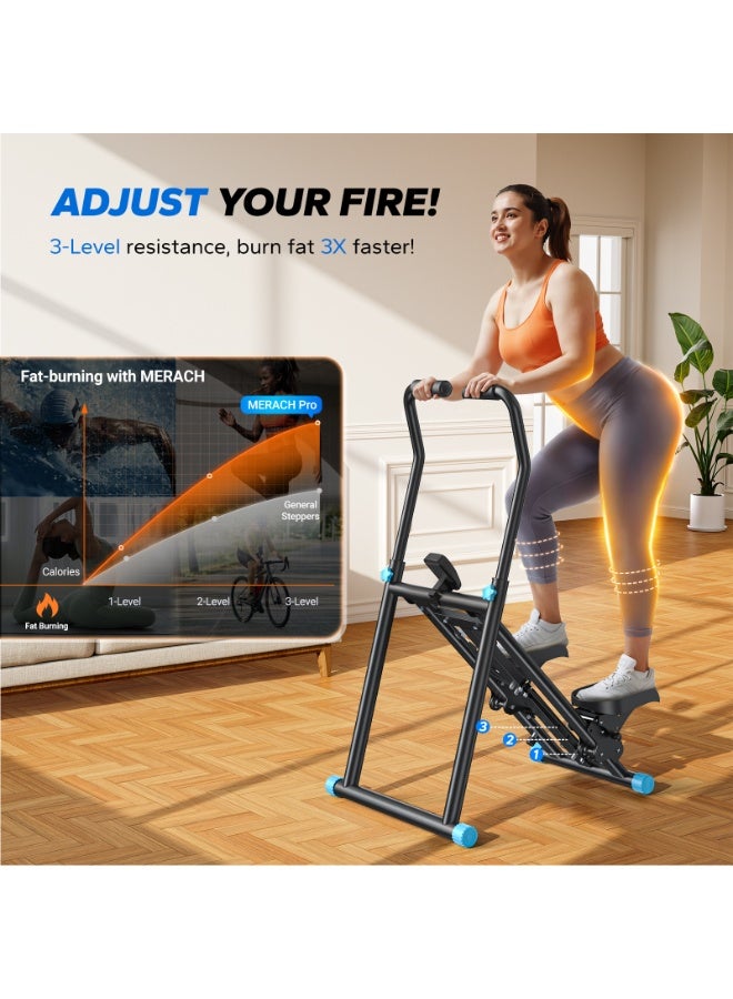 ميراتش جهاز صعود الدرج ميراش لممارسة التمارين الرياضية في صالة الألعاب الرياضية المنزلية، إصدار جديد من جهاز ستيرماستر لتمرين كامل الجسم، جهاز صغير الحجم قابل للطي لتسلق الدرج مع نطاق خطوات ممتد، مقود/دواسة قابلة للتعديل - Image 3