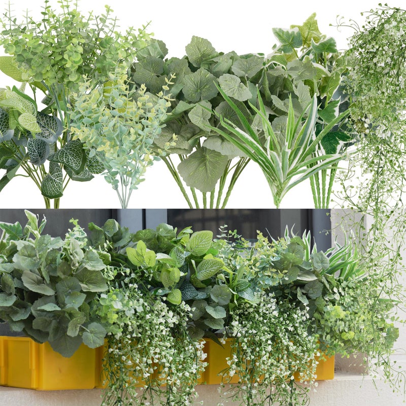 Clycaloor 19Pcs Outdoor Artificial Boxwood UV Resistant Fake Stems Plants, Faux Plastic Greenery for Indoor Outside Hanging Plants Garden Porch Window Box Home Wedding Farmhouse DÃ©cor - Image 1