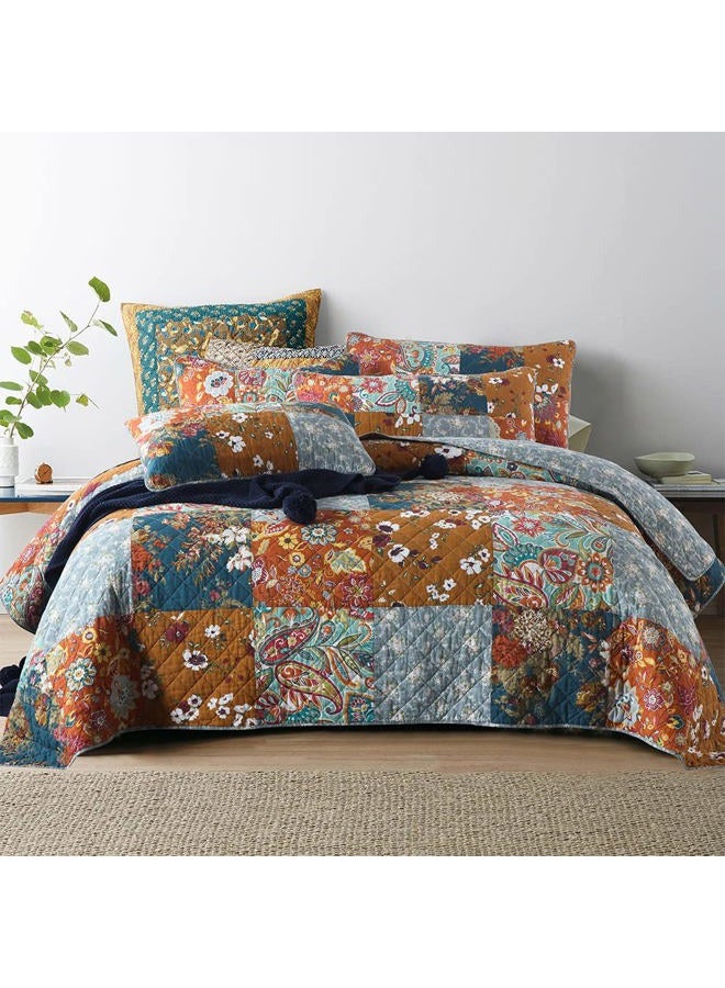 camandy Cotton Bedspread Quilt Bedding Sets 3 Pieces Reversible Coverlet Sets Comforters Luxury Paisley Floral Patchwork Brown Bedspread, Queen Size - Image 1