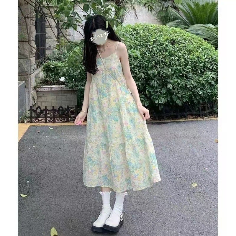 Japanese Sweet Fresh Green Sundress and Sunscreen Top Set Slip Skirt * 963