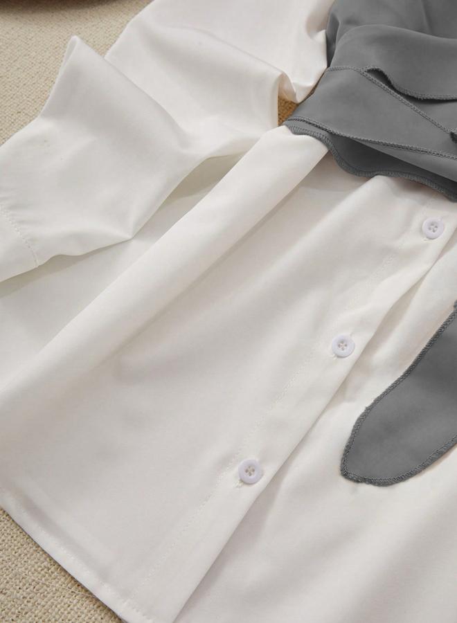 تايك تو بلوزة مزينة بنمط كتل الألوان مع تفاصيل عقدة - Image 4