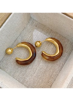 Vintage European C-Shaped Amber Earrings | 18K Gold Plated Reliquary Design | Hypoallergenic Luxury Jewelry for Women (Eid/Wedding Gift)