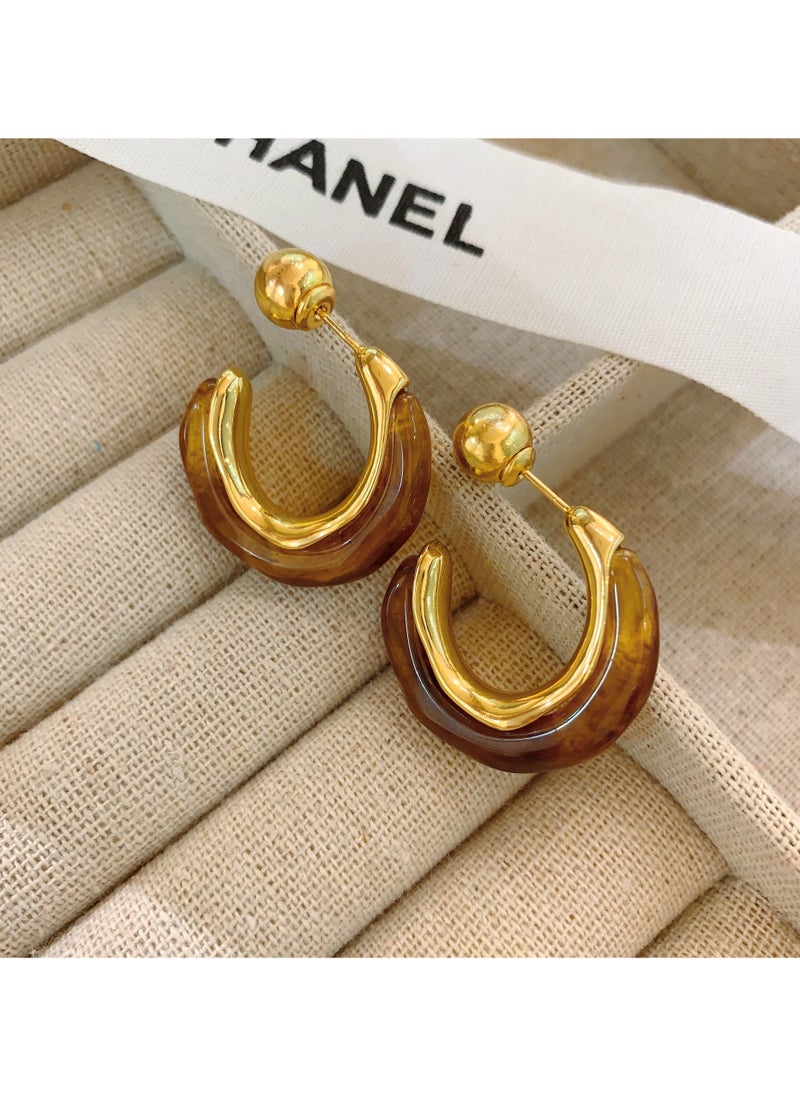 European And American Retro Metallic Texture Amber C-shaped Niche Earrings - pzsku/Z93520009B190CC6E840FZ/45/_/1728017836/015ad3e2-9eeb-4211-b099-2eacb66ada11