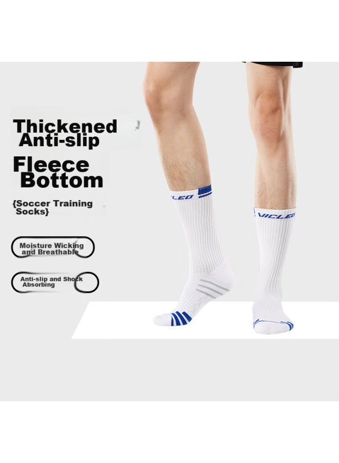Vicleo Soccer Socks Mid-calf Socks For Men, Women, Adults And Children, Compeion Thickened Non-slip Terry Bottom Sports Socks 6803-1 White S - Image 1