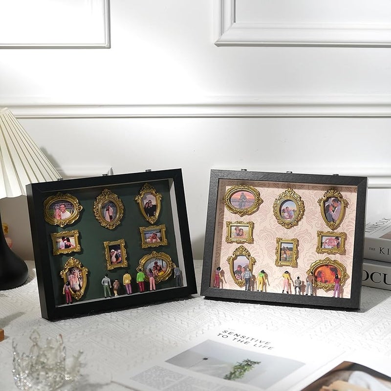 Husenic DIY Mini Gold Frames Silhouette Box, Upgrade Shadow Box Frame Kit with Gold Miniature Museum & Figurines, Anniversary, Wedding & Home Decor，Custom Photo Optional - Image 3