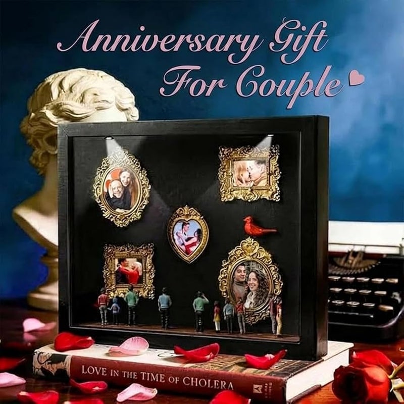 Husenic DIY Mini Gold Frames Silhouette Box, Upgrade Shadow Box Frame Kit with Gold Miniature Museum & Figurines, Anniversary, Wedding & Home Decor，Custom Photo Optional - Image 2