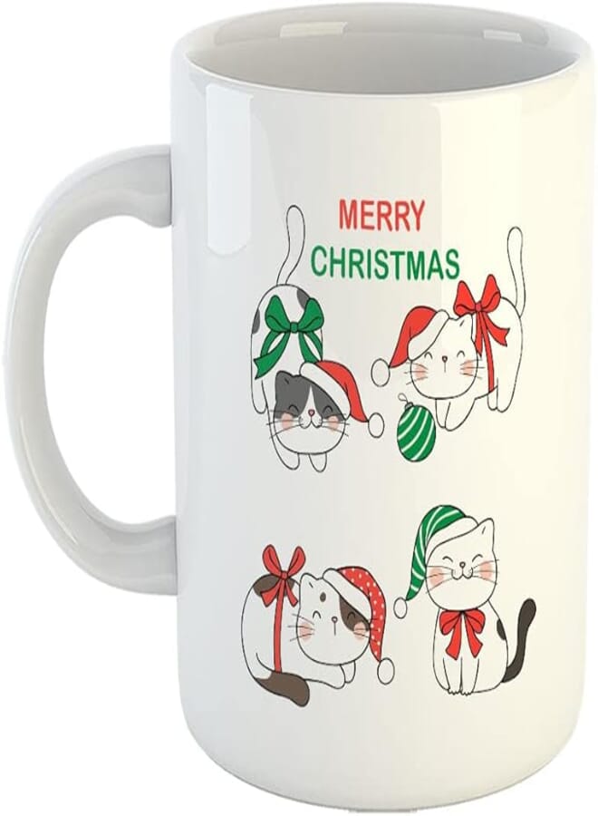 Happu - Printed Ceramic Coffee Mug, Christmas Gifts, Cat Décor, Christmas Gift Items, Gift for Son, Christmas Gift Hampers, Gifts for Daughter, 8560-WH