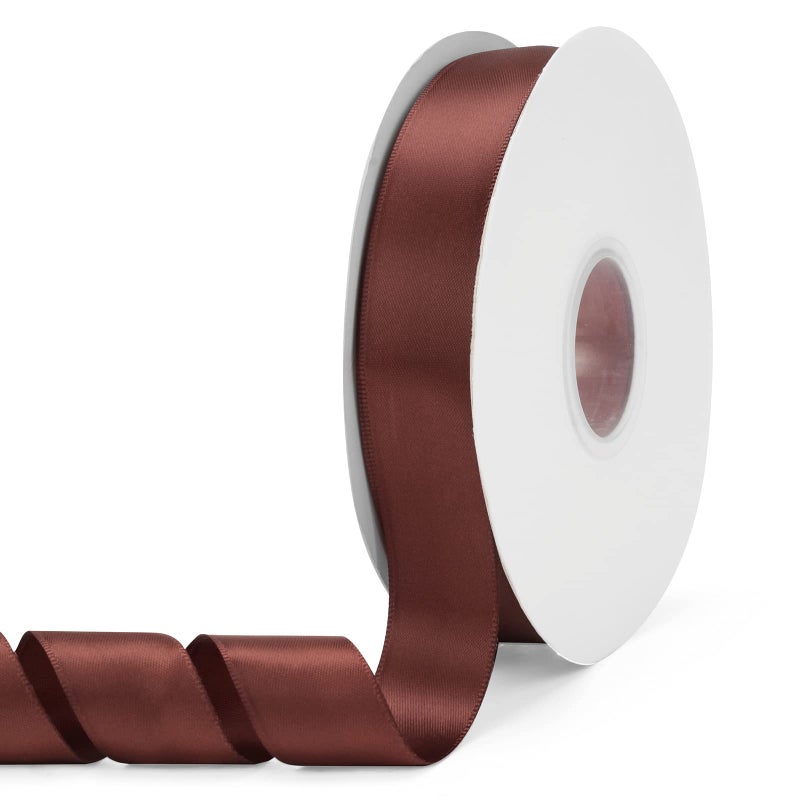 Ewaymado Solid Color Brown Double Faced Satin Ribbon 1 X 50 Yards Fabric Ribbons Perfect for Wedding and Party DecorationGift Wrapping Sewing Crafts