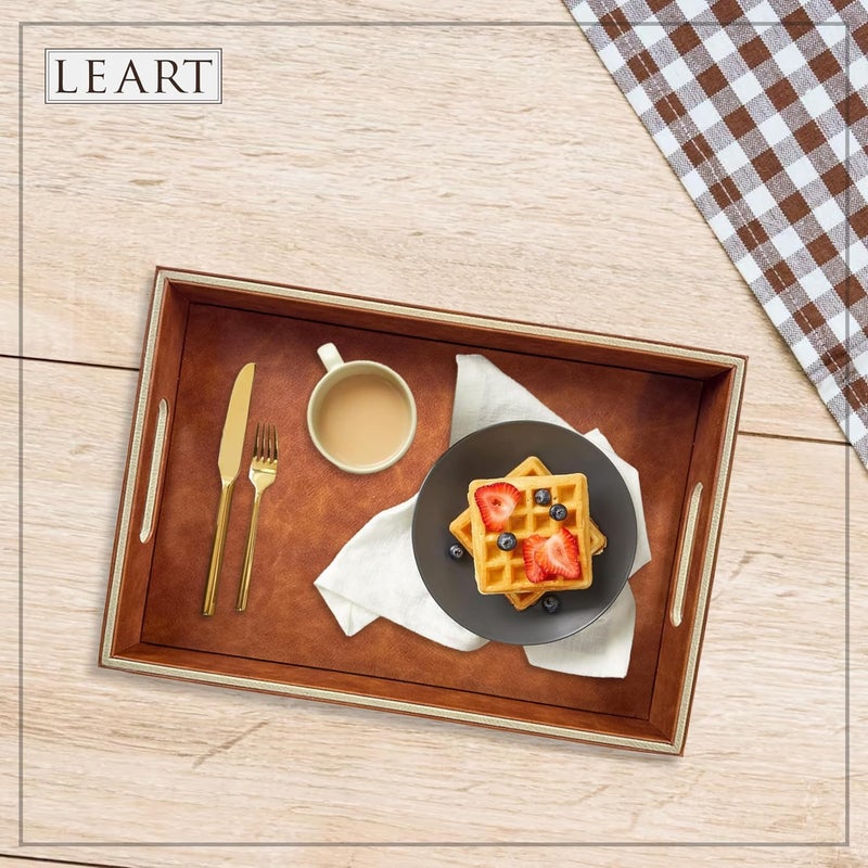 LeArt Leather Serving Tray – Serving Tray with Handles | Home, Office, Restaurant | Appetizer, Food, Snack Serving Platter | Trays Serving Set (Hazelnut) - Image 4