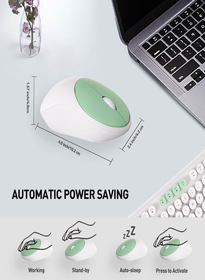 FOPETT 2.4GHz Wireless Keyboard and Mouse Set with Switch Button - Full-Size Keyboard - Compatible for Windows/Laptop/PC/Notebook/Smart TV and More - White Green - Image 5