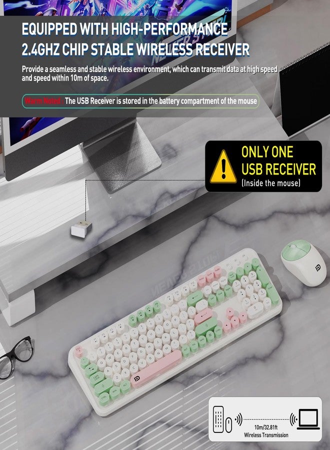 FOPETT 2.4GHz Wireless Keyboard and Mouse Set with Switch Button - Full-Size Keyboard - Compatible for Windows/Laptop/PC/Notebook/Smart TV and More - White Green - Image 2