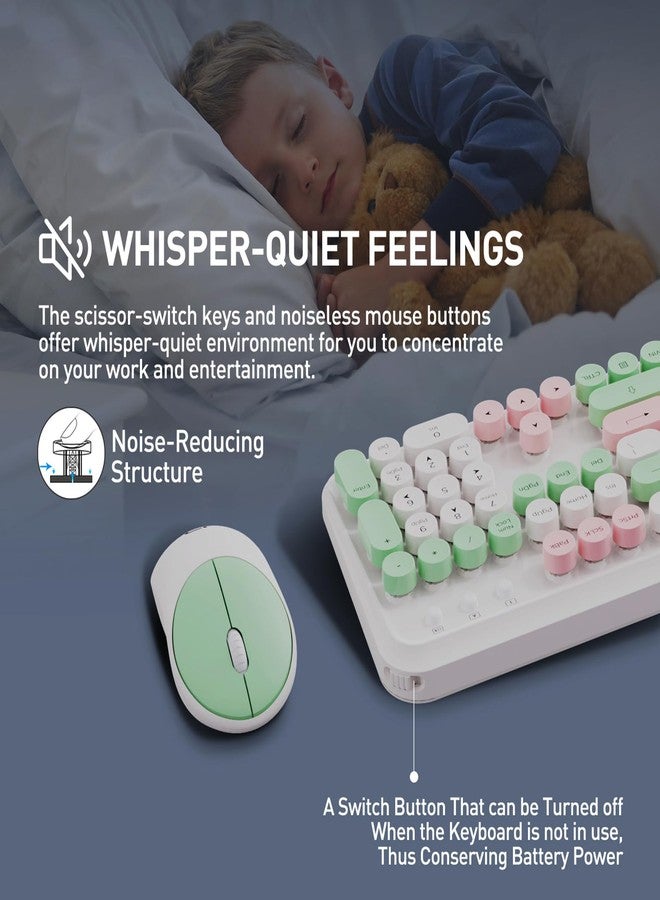 FOPETT 2.4GHz Wireless Keyboard and Mouse Set with Switch Button - Full-Size Keyboard - Compatible for Windows/Laptop/PC/Notebook/Smart TV and More - White Green - Image 4