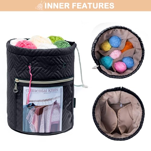 MYBAGZING Yarn Bag, Small Crochet Bag Organizer, Drawstring Yarn Storage Bags Yarn for Crocheting, Knitting Bag for Crochet Beginner,Yarn Holder, Yarn Bowl with Pocket for Crochet Accessories - Image 2