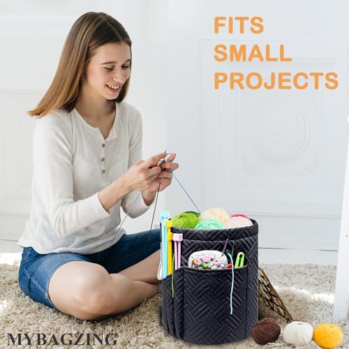 MYBAGZING Yarn Bag, Small Crochet Bag Organizer, Drawstring Yarn Storage Bags Yarn for Crocheting, Knitting Bag for Crochet Beginner,Yarn Holder, Yarn Bowl with Pocket for Crochet Accessories - Image 5