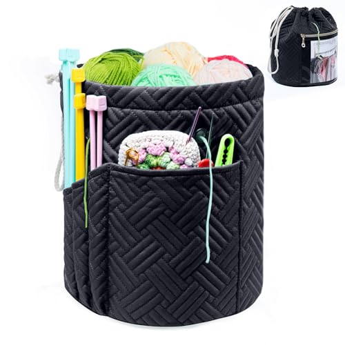 MYBAGZING Yarn Bag, Small Crochet Bag Organizer, Drawstring Yarn Storage Bags Yarn for Crocheting, Knitting Bag for Crochet Beginner,Yarn Holder, Yarn Bowl with Pocket for Crochet Accessories - Image 1