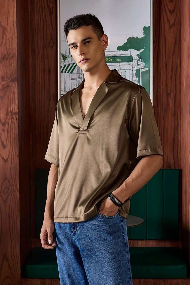سنيتش Brown Solid Half Sleeve Boxy Shirt