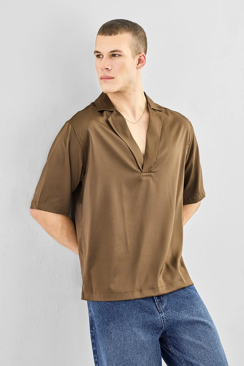 سنيتش Brown Solid Half Sleeve Boxy Shirt