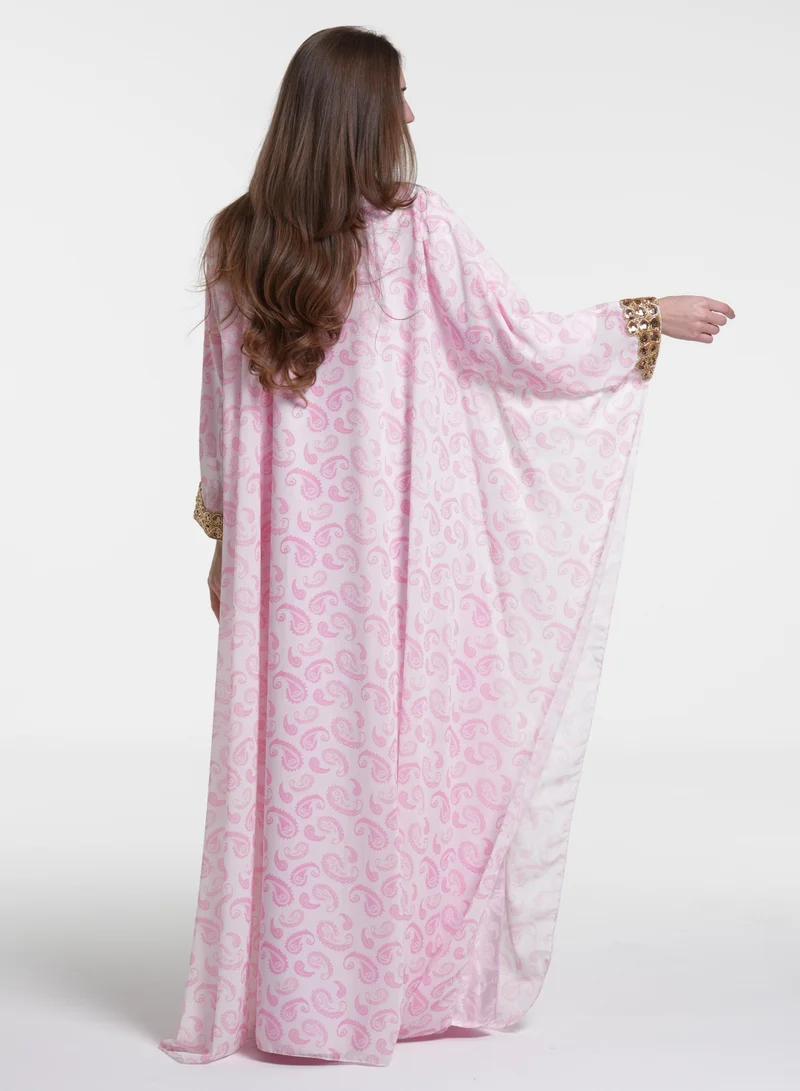 AL BENT AL SHARQIEH baby pink embroidred jalabiya kaftan dress  | Best Price UAE