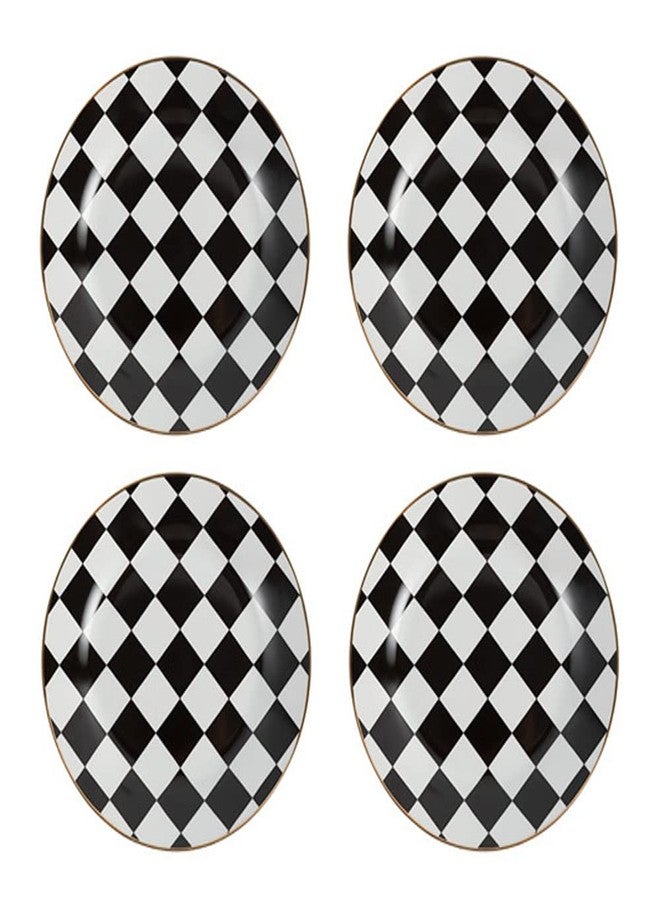 RockTrend Retro Black and White Checkerboard Gold Edge Ceramic Dinner Plate Dessert Plate Salad Plate-Set of 4 - Image 1