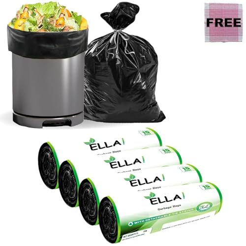 Ella Garbage Bags 30x37 Inches (Extra Large) 40 Bags 4 Rolls | Leak Proof & Tear Resistant Trash Bags for Kitchen & Commercial Use | Dustbin Bags For Dry & Wet Waste With Free Check Duster Cloth-Black - Image 1