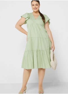 Vero Moda Curve Plunge Neck Tiered Dress  - Image 1