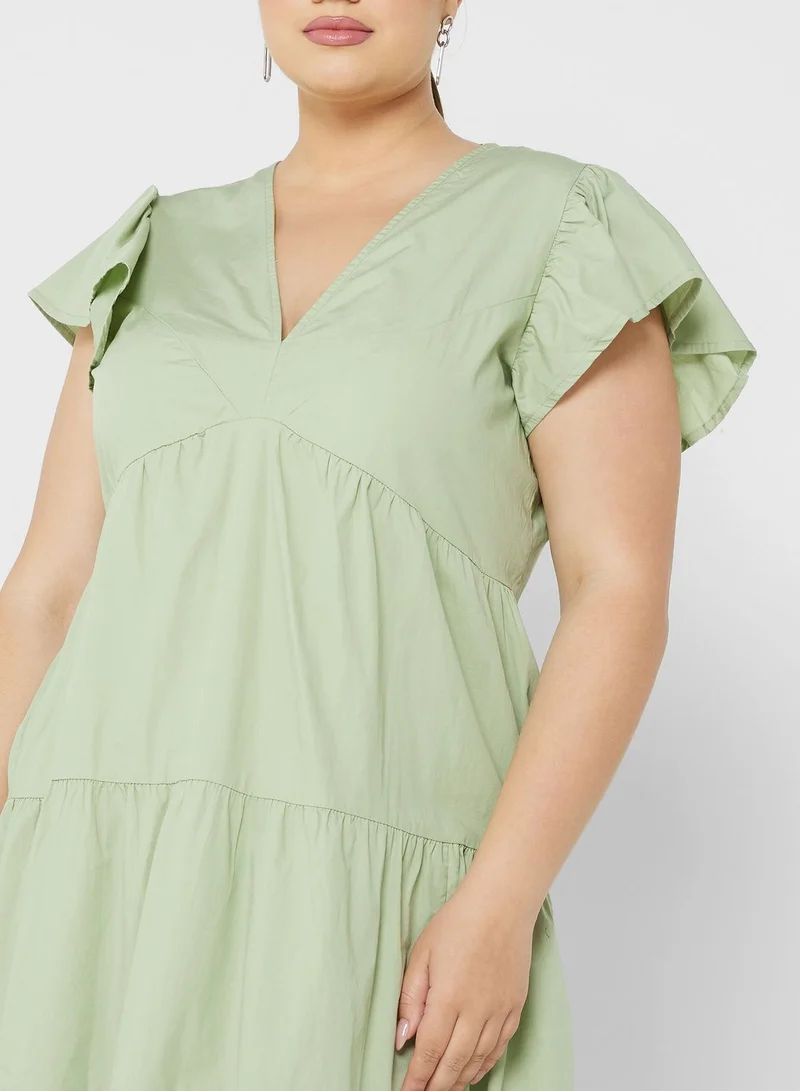 Vero Moda Curve Plunge Neck Tiered Dress