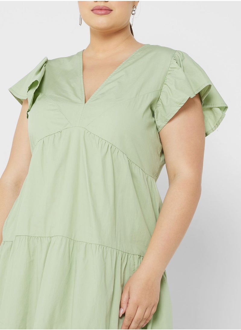 Vero Moda Curve Plunge Neck Tiered Dress  - Image 3