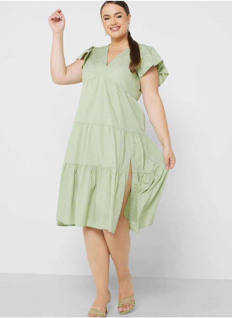 Vero Moda Curve Plunge Neck Tiered Dress  - Image 4