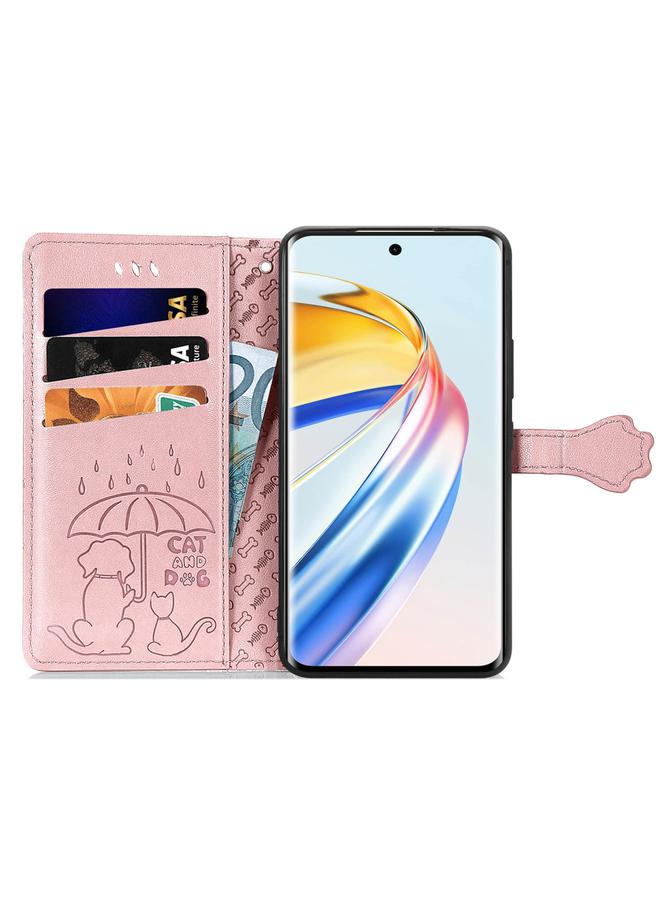 اس-توب جراب هاتف Honor X9b من الجلد المنقوش بنقشة قطة وكلب - Image 3