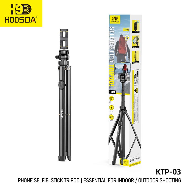 KOOSDA KTP-03 1.8M Selfie Stick Tripod – Reinforced 180CM Extendable Support - Image 3