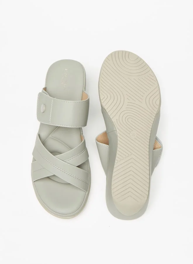 Flora Bella By Shoexpress Women's Solid Cross Strap Sandals with Wedge Heels