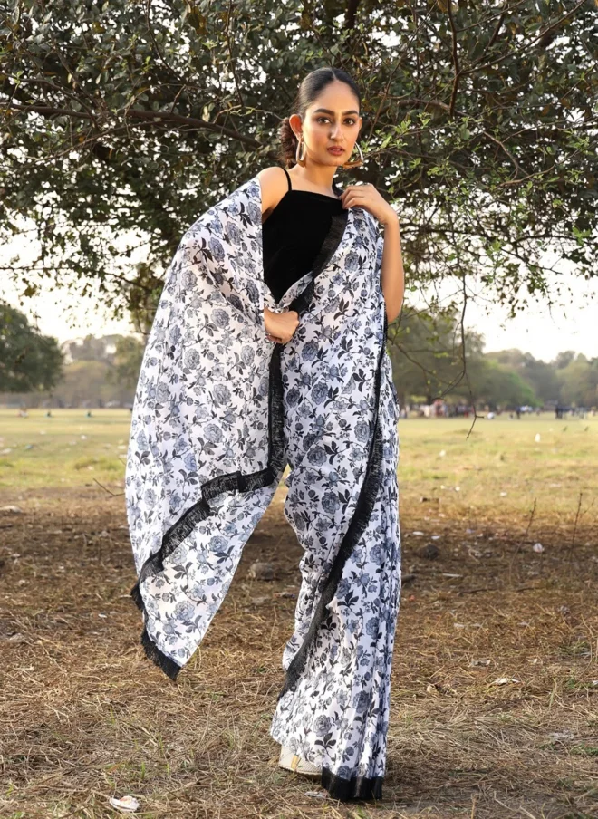أيه كيه إس Floral Silk Blend Saree for Women