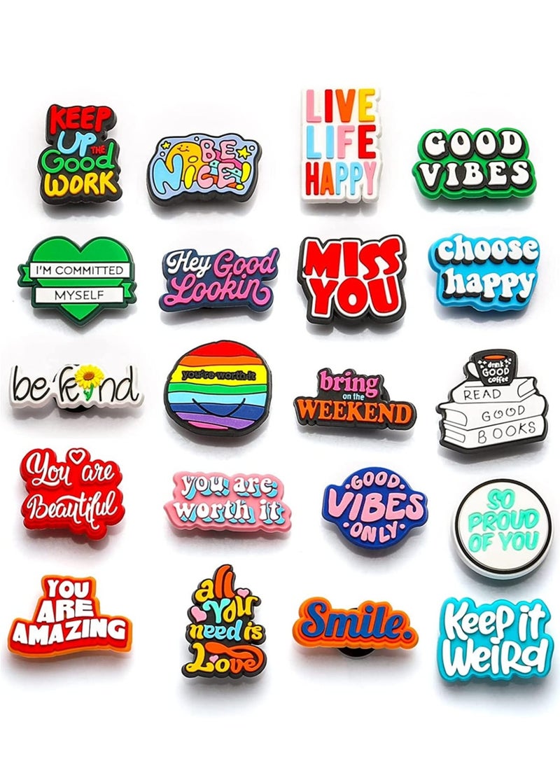 SOLARAE زينة أحذية، 20 قطعة من كلمات الإلهام، زينة أحذية PVC، دبابيس زر لزينة الأحذية، بلاستيك، بدون أحجار كريمة - Image 1