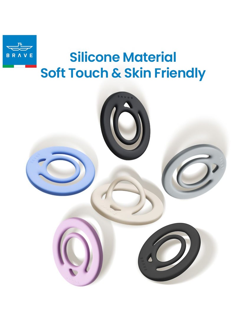 Brave - Dual-Sided Magnetic Ring Holder - Durable MagSafe Silicone Phone Grip, Compatible with Wireless Charging - Magnetic Phone Ring for iPhone 16/15/14/13/12 (Pro/Max/Plus), Samsung Galaxy S25/S24/S23/S22 and Other Series, and Other Phones with Metal Plate Attachment - Secure Grip and Hands-Free Stand (Black) - Image 1