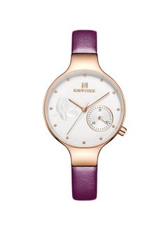 NAVIFORCE Elegant Women's Quartz Watch Stylish Round Dial with Floral Embossed Design Sub-Dial Display Leather Strap Fashionable Timepiece for Everyday Wear and Special Occasions  - Image 1