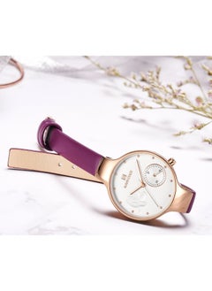NAVIFORCE Elegant Women's Quartz Watch Stylish Round Dial with Floral Embossed Design Sub-Dial Display Leather Strap Fashionable Timepiece for Everyday Wear and Special Occasions  - Image 3