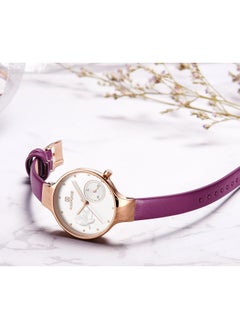 NAVIFORCE Elegant Women's Quartz Watch Stylish Round Dial with Floral Embossed Design Sub-Dial Display Leather Strap Fashionable Timepiece for Everyday Wear and Special Occasions  - Image 4
