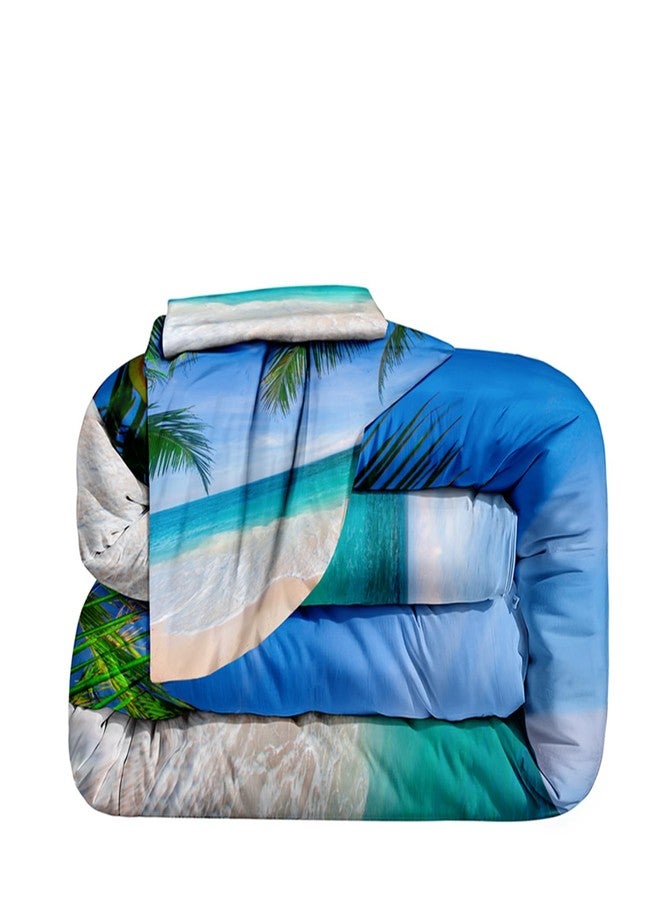 BDUCOK Ocean Comforter Queen Size 6 Pieces Beach Bed in a Bag Set Tropical Palm Tree Hawaii Ocean Blue Comforter Set Sunny Beach Coastal Nature Theme All Season Comforter Set 3003-Queen 6Pcs - Image 4