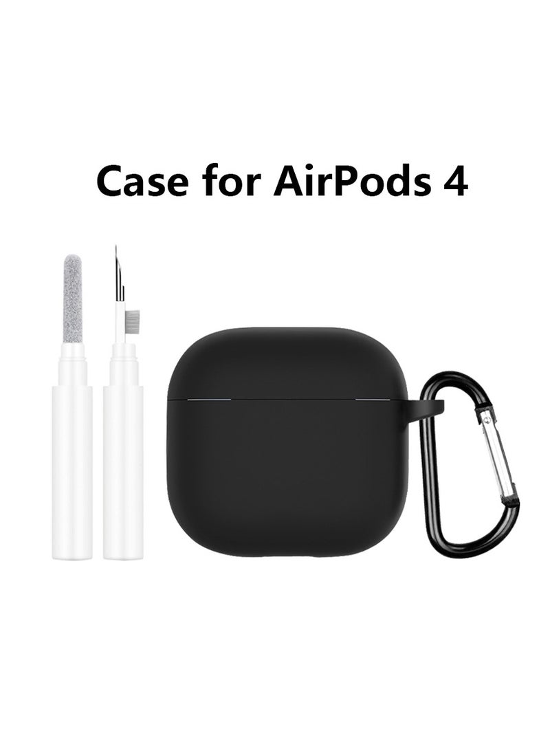 Silicone Case for  Apple AirPods 4 Protective Earphone Cover with Cleaner Kit and Hook Black - Image 1