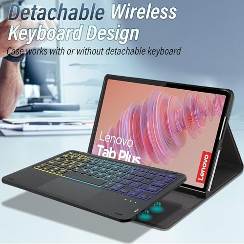 RTSY Keyboard case for Lenovo Tab Plus 11.5 Inch 2024 with 7-Colors Backlits & Touchpad, Multi Angle, Wireless Bluetooth Magnetically Detachable Keyboard Cover - Image 3